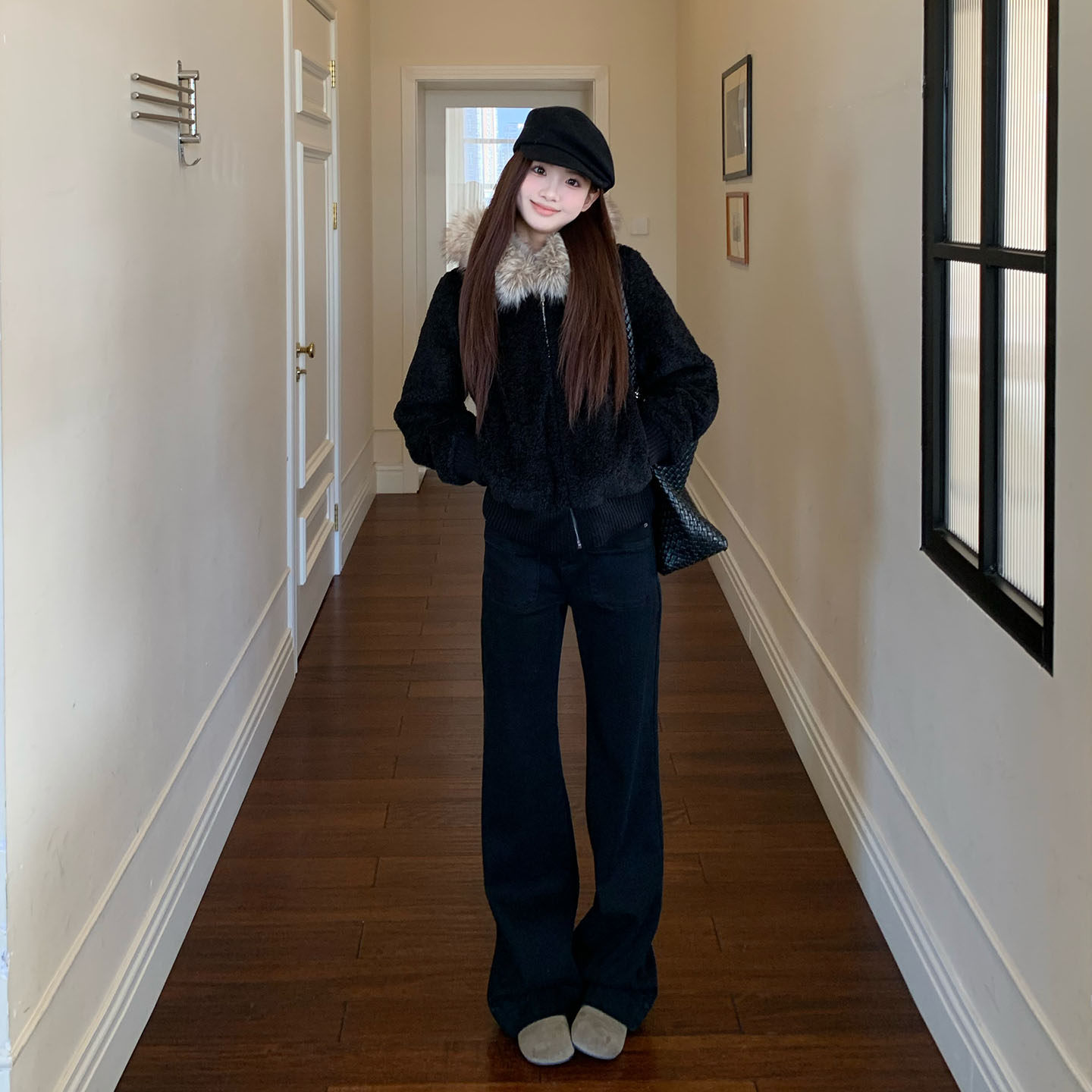 橘子树在哪儿复古黑色微喇牛仔裤冬季女款不贴腿直筒显瘦马蹄裤子,淘宝优惠券,粉丝福利购,淘宝优惠卷