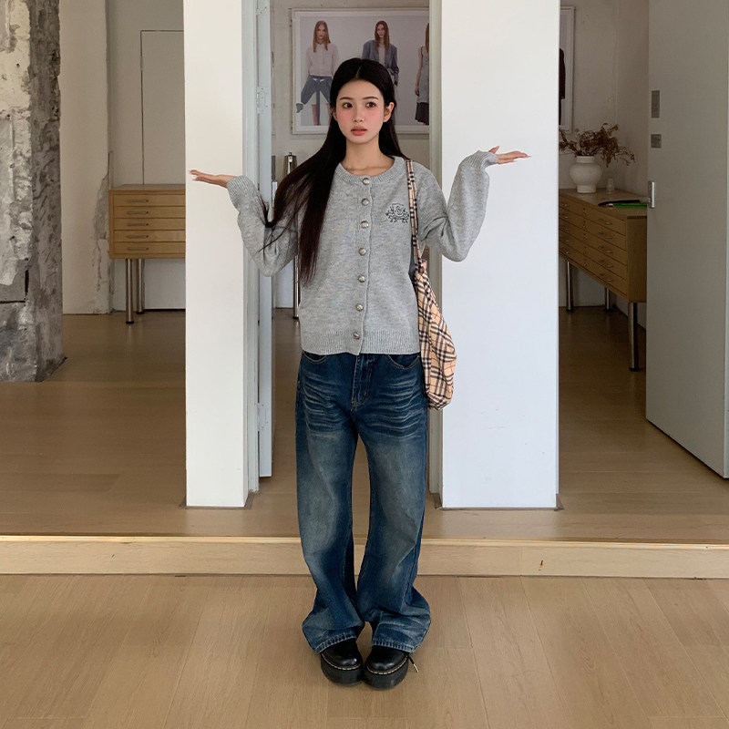 橘子树在哪儿美式复古猫须蓝色牛仔裤女秋季松弛感显瘦百搭拖地裤,淘宝优惠券,粉丝福利购,淘宝优惠卷