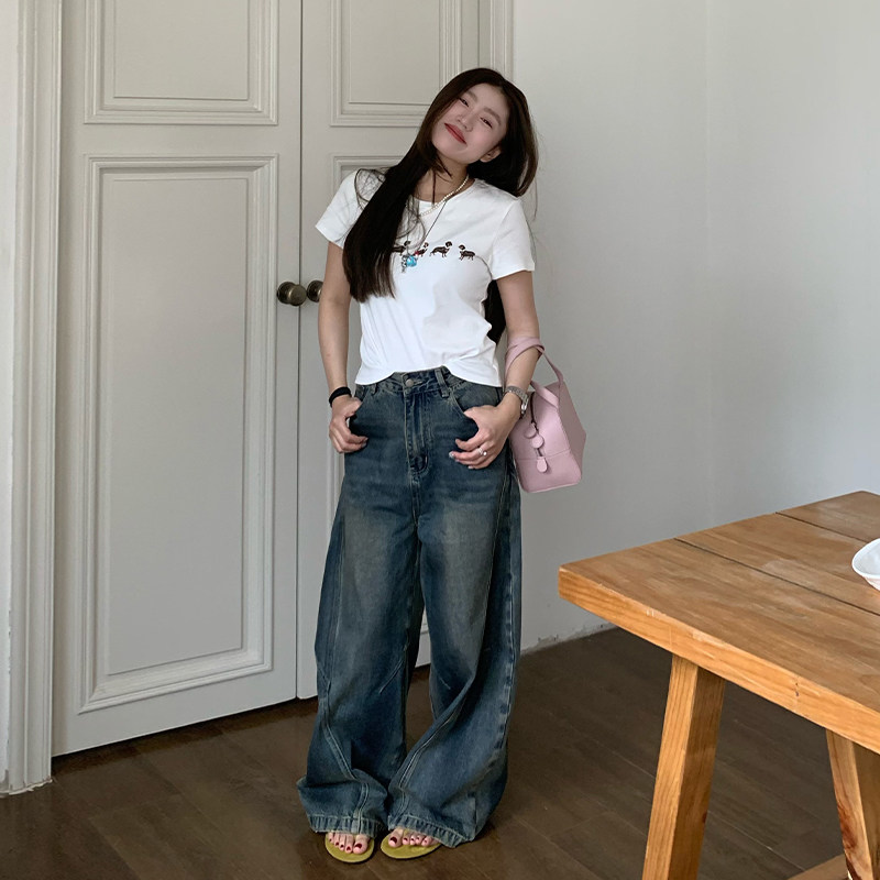 【限时价】橘子树在哪儿美式水洗阔腿牛仔裤女春季显瘦拖地弯刀裤,淘宝优惠券,粉丝福利购,淘宝优惠卷