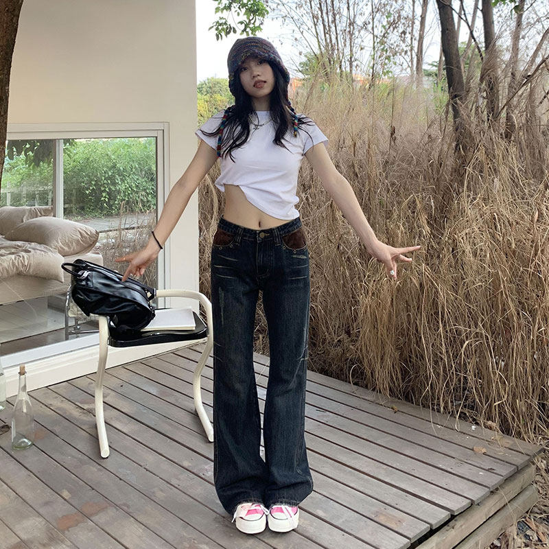 橘子树在哪儿美式辣妹低腰微喇牛仔裤女秋冬设计感小众修身拖地裤,淘宝优惠券,粉丝福利购,淘宝优惠卷