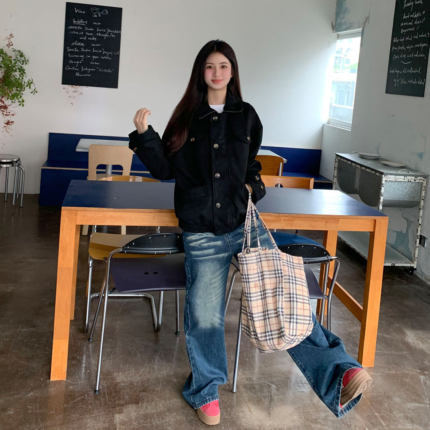 橘子树在哪儿美式复古水洗折痕牛仔裤女秋季设计感直筒显瘦拖地裤,淘宝优惠券,粉丝福利购,淘宝优惠卷