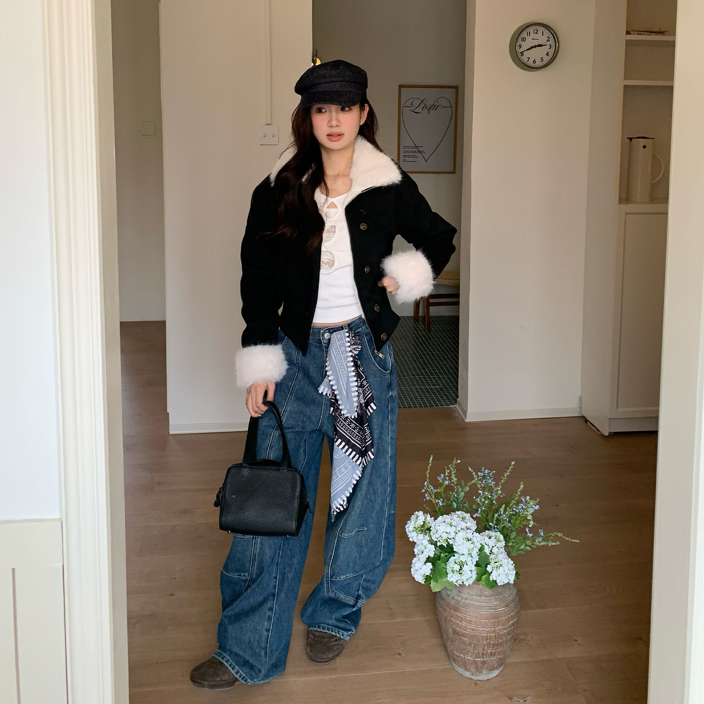 橘子树在哪儿黑色麂皮排扣夹克短款上衣女秋冬加厚保暖毛毛外套,淘宝优惠券,粉丝福利购,淘宝优惠卷