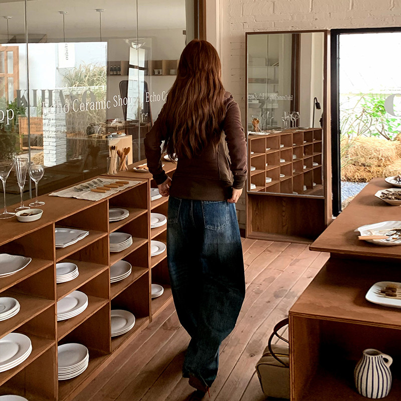 橘子树在哪儿美式复古猫爪阔腿牛仔裤女秋季宽松显瘦直筒拖地长裤,淘宝优惠券,粉丝福利购,淘宝优惠卷