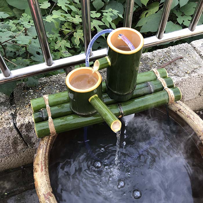 竹子流水器鱼池装饰摆件竹子过滤器假山流水鱼缸石槽循环增氧系统-图3