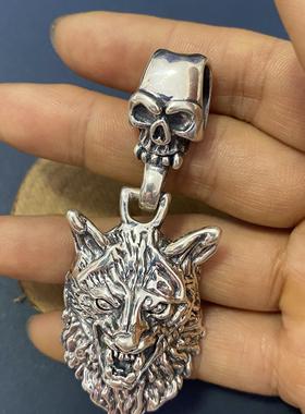 925纯银狼头吊坠霸气骷髅头男士