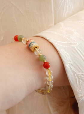 天然金发晶手链女新中式五条经手串简约原创水晶手链串珠手饰