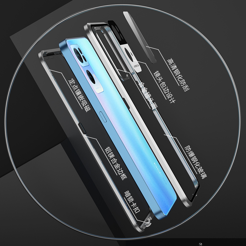 reno7pro手机壳opporeno7pr0双面钢化玻璃r7por金属磁吸7pri带卡扣ren7plo锁扣0pp0前后全包围镜头膜防摔外壳 - 图0