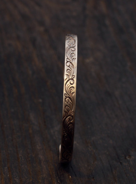 一休老银匠925纯银唐草手镯男女