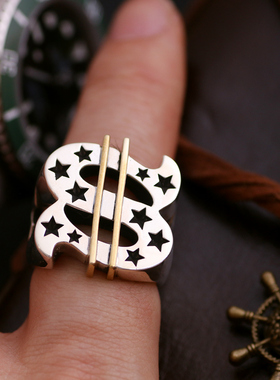 一休手工制作五角星美元戒指925