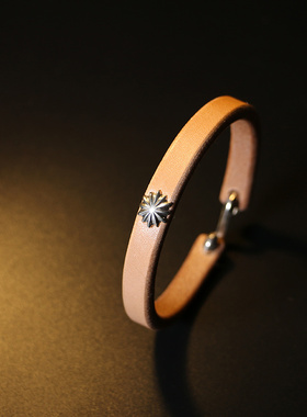 一休老银匠菊花扣银钩皮手环