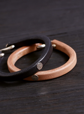 一休进口枥木植鞣革皮手环纯银