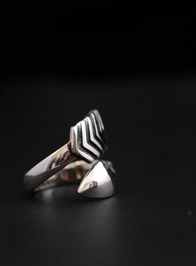 箭形一休老银匠情侣纯银朋克戒指