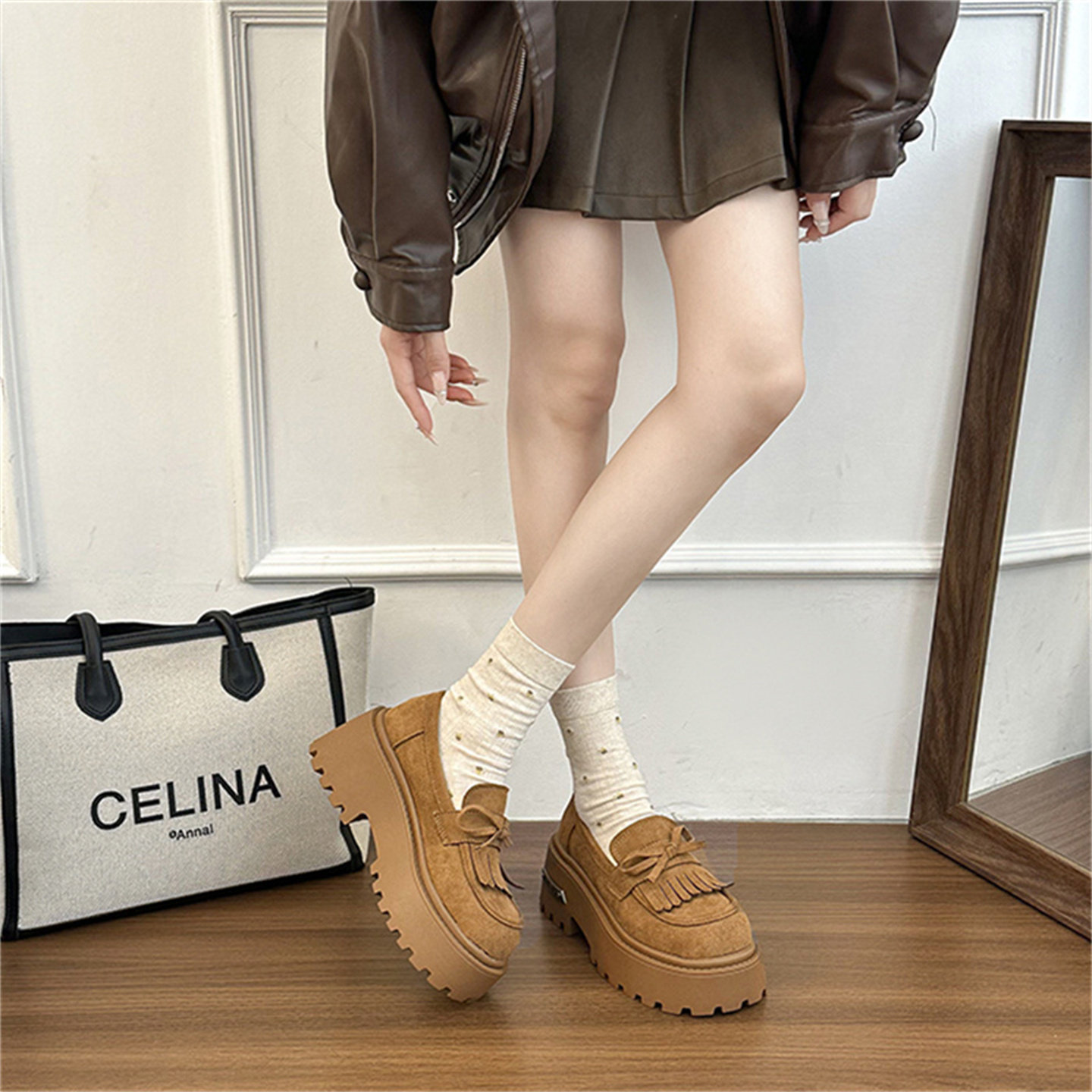 法式气质乐福鞋女2026春季新款厚底增高小个子单鞋时尚百搭勃肯鞋,淘宝优惠券,粉丝福利购,淘宝优惠卷