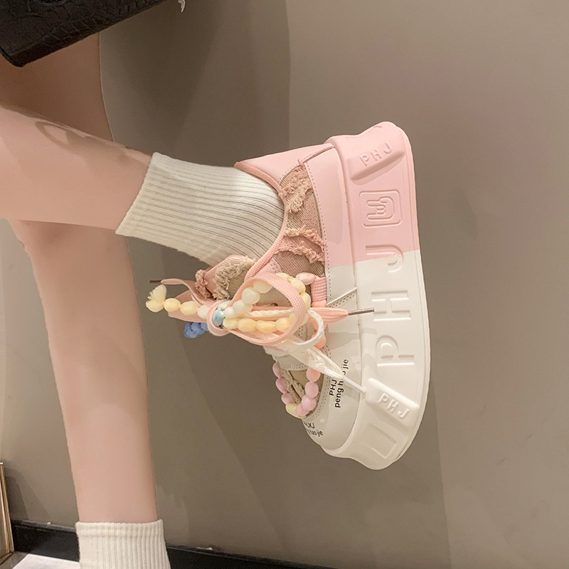 板鞋女2025年新款春秋时尚厚底小众设计感休闲鞋超火面包运动鞋子 - 图3