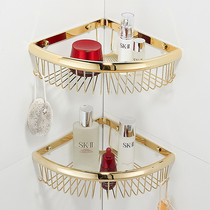 Full Copper Toilet Triangle Basket Bathroom Shelve gold Perforated Shower Wall Body Wash with bath lotion containing tripod