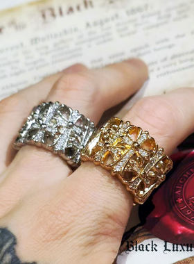 十字架镶钻墓葬电镀戒指霸气