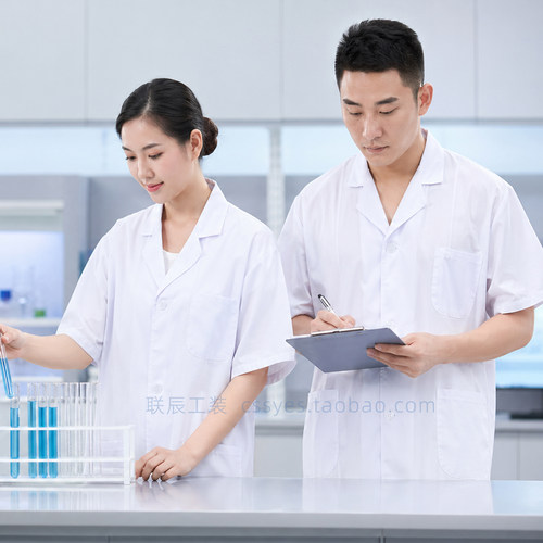 夏季长袖实验室学生白大褂短袖薄款男女工作服半袖工厂车间食品服 - 图1