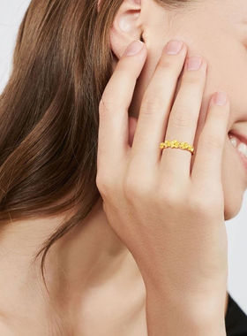 香港专柜正品黄金色戒指新款简约桔梗花指环可调节戒女款不掉色