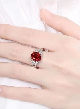 圆红宝石银色情侣活口戒指