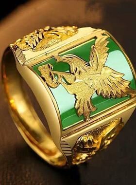 大鹏展翅绿金老鹰玉髓戒指