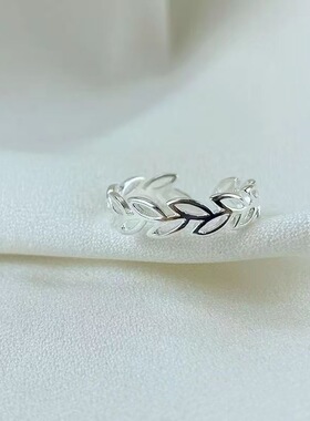 时尚简约麦穗树叶银戒