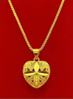 爱心桃金色水波锁骨链