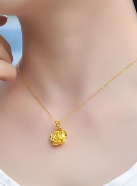 新款金色玫瑰O字锁骨链