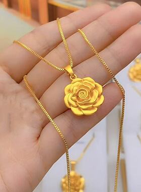 时尚金色磨砂牡丹花项链