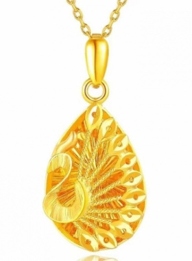 越南沙金水滴孔雀吊坠婚庆项链镂空挂坠古法项链孔雀开屏首饰批发