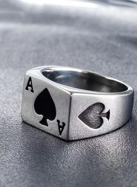 钛钢朋克黑桃A男士开口戒指