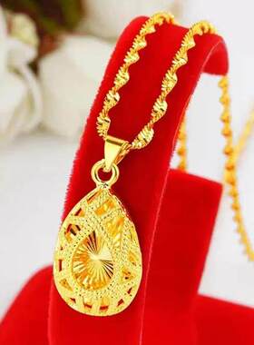 镂空水滴金色链女锁骨吊坠
