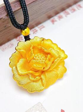 新中式金色富贵牡丹吊坠