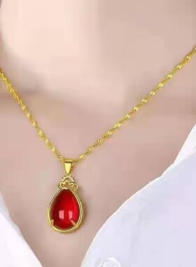 水滴红金水波链绿吊坠