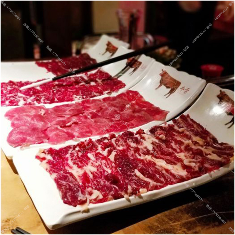 潮汕牛肉火锅餐具长条肉盘火锅牛肉盘左庭右院同款餐具定制logo-图0