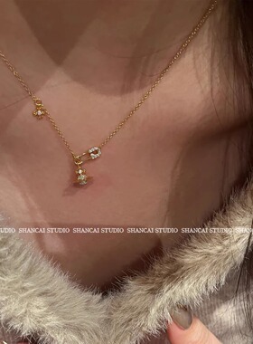 SHANCAI | s925银鸢尾花别针土星项链日常百搭小众设计锁骨链女