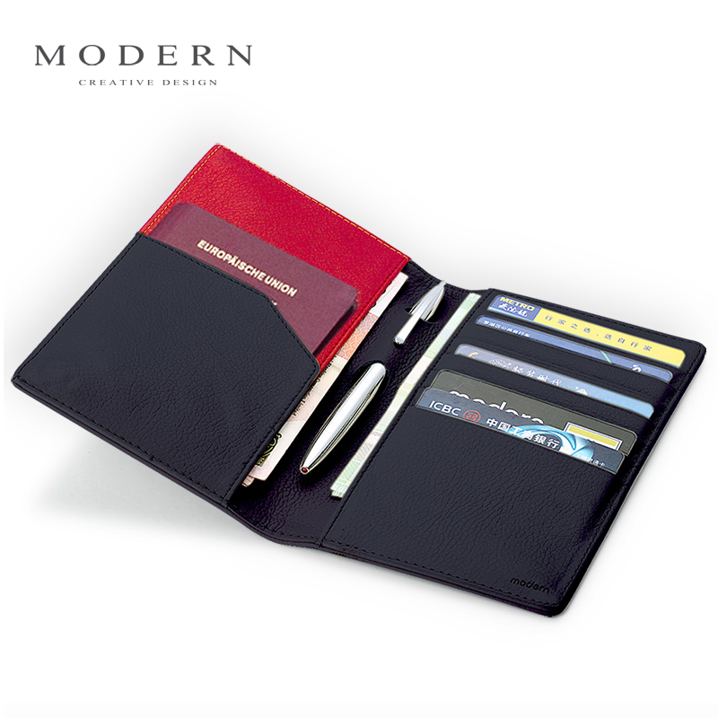 MODERN護照夾多功能證件包真皮護照包機票護照夾韓國送金屬筆