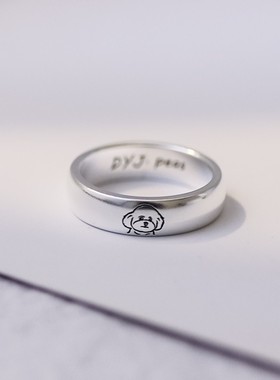 宠物戒指定制纯银头像照片纪念礼物指环定做猫咪狗狗肖像相片尾戒