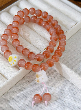 嫩粉蔷薇辉手串粉色珠子纹理自然单圈手链国风温柔风女生气质饰品