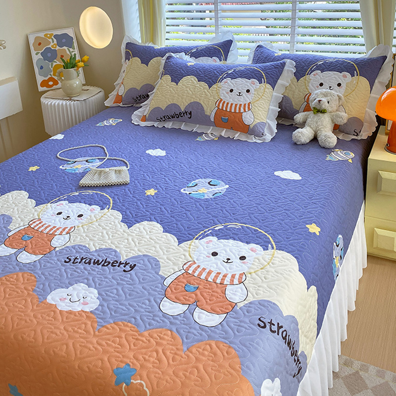 加厚床裙花边加厚床单三件套夹棉缝纫床盖单件榻榻米床垫防滑垫子 - 图0