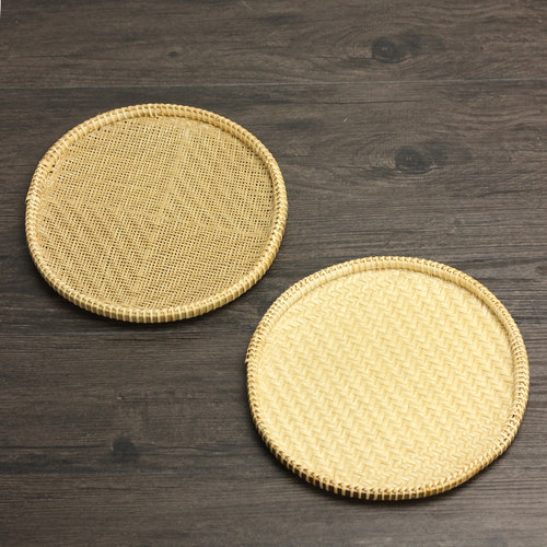 精编竹编果盘圆盘竹筛子簸箕平底饺子盘厨房餐厅镂空晾晒筐点心盘 - 图2