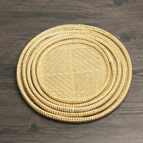 精编竹编果盘圆盘竹筛子簸箕平底饺子盘厨房餐厅镂空晾晒筐点心盘 - 图0