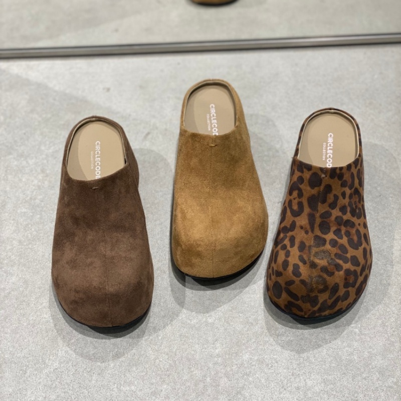 2025冬季爆款反绒皮勃肯鞋女豹纹厚底懒人包头半拖鞋外穿休闲鞋女 - 图0