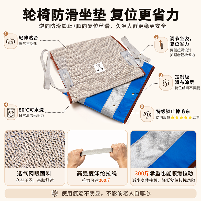 轮椅防滑坐垫单向滑垫老人止滑防跌倒防摔透气可水洗坐姿扶正坐垫