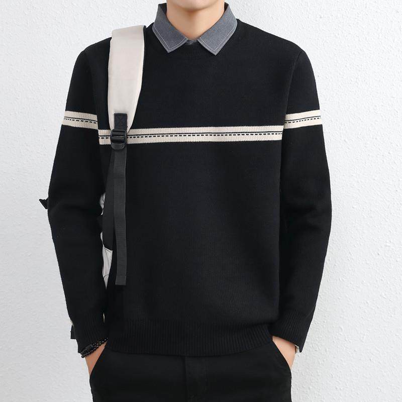 假两件毛衣男秋冬季新款衬衫领高级感宽松加绒加厚针织保暖打底衫,淘宝优惠券,粉丝福利购,淘宝优惠卷