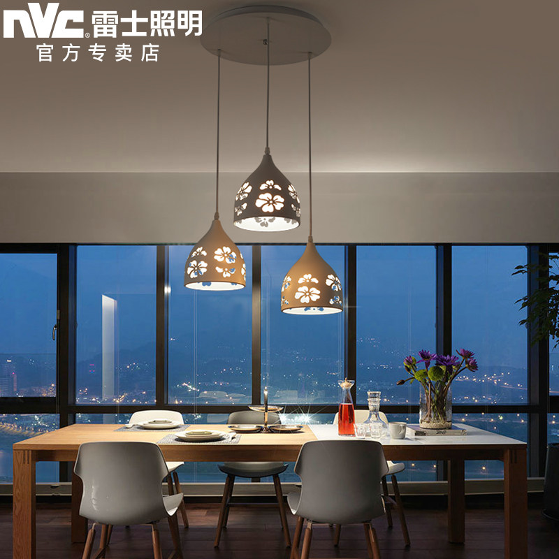 雷士照明led餐厅灯餐吊灯具三头欧式简约花型圆形创意餐桌饭厅灯_虎窝淘