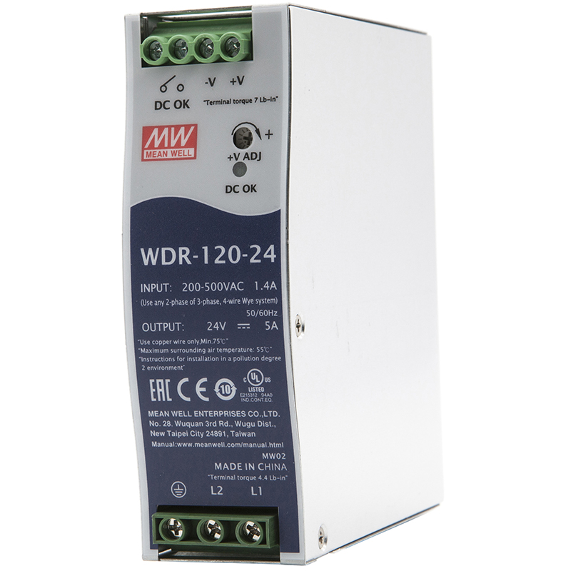 WDR-120-24台湾明纬120W24V5A导轨开关电源超薄380V输入直流高效 - 图1