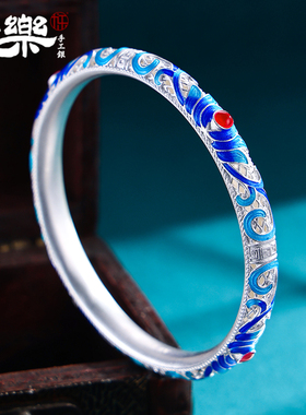 足银999渐变花丝荷花手镯