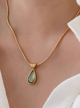 复古绿简约水滴吊坠项链