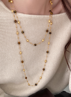 美拉德复古虎眼石串珠叠戴项链