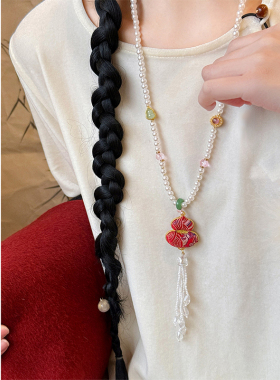 ［漆园蝶］宋锦蝴蝶葫芦流苏项链女新中式串珠长款项链高级感轻奢